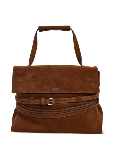 Geantă shopper Moschino din piele de căprioară cu cataramă maro