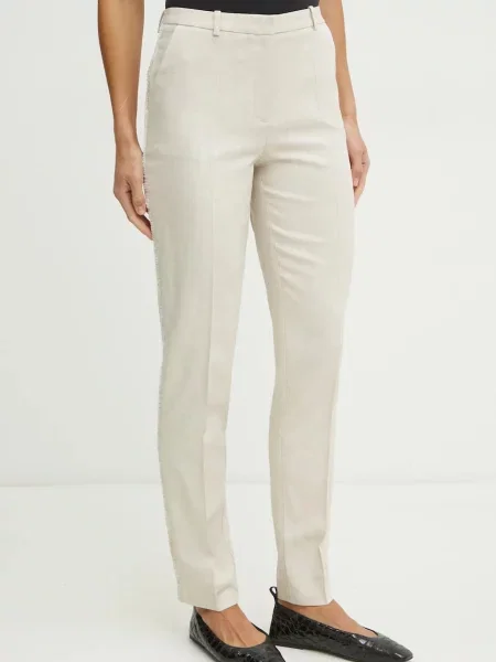 BOSS pantaloni femei drept high waist bej