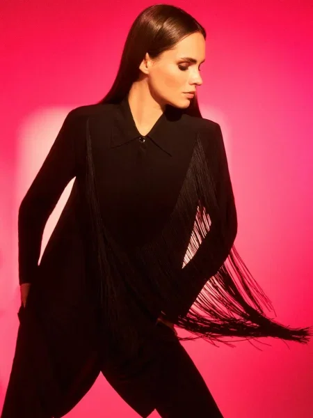 Cămașă Moodo cu franjuri negru