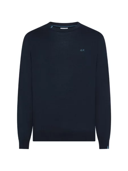 Pulover Sun68 cu broderie cu decolteu rotund albastru