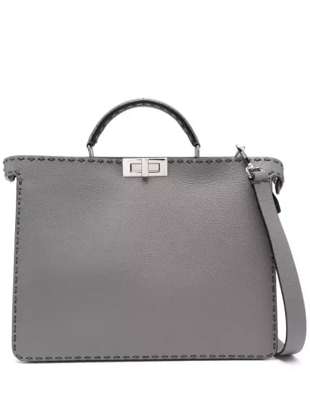 Geantă Fendi Peekaboo din piele gri