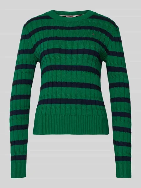 Sweter z dzianiny o kroju slim fit z czystej bawełny Tommy Hilfiger zielony