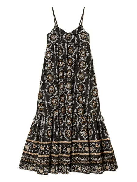 Rochie maxi Twinset cu broderie de costum negru
