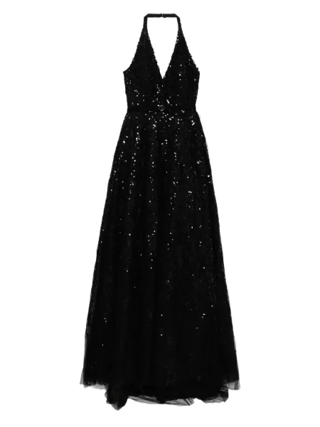 Rochie maxi Saiid Kobeisy cu broderie lungă de costum negru