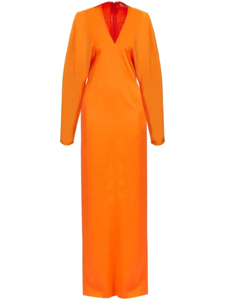 Rochie maxi Ferragamo din satin cu decolteu în V de costum portocaliu