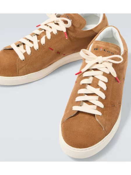 Sneakerși Kiton din piele de căprioară maro