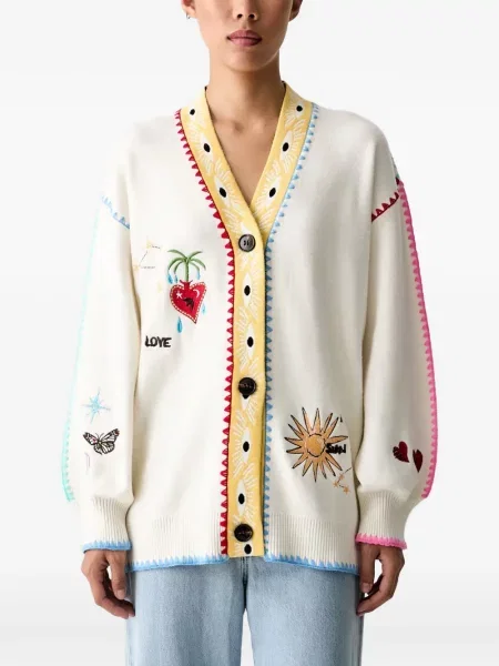 Cardigan Never Fully Dressed cu broderie cu decolteu în V alb