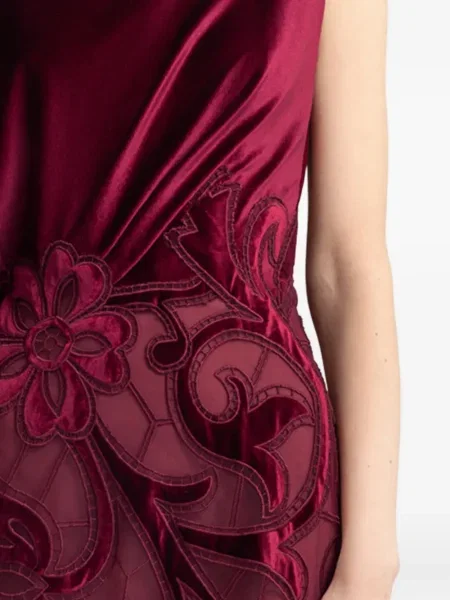 Siuvinėtas maxi suknele Gemy Maalouf velvetinis raudona