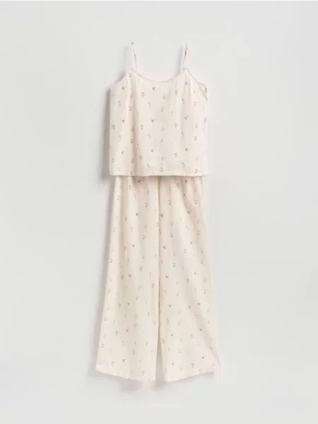 Reserved Pijama din două piese cu adaos de in nude