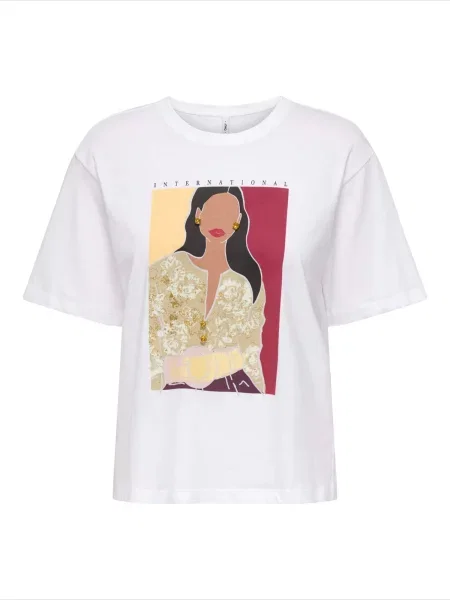 ONLY Tricou ONLSUSAN bej / auriu / portocaliu caisă alb