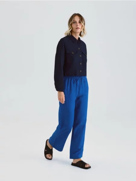 Reserved Широкі лляні штани світло-блакитний блакитні