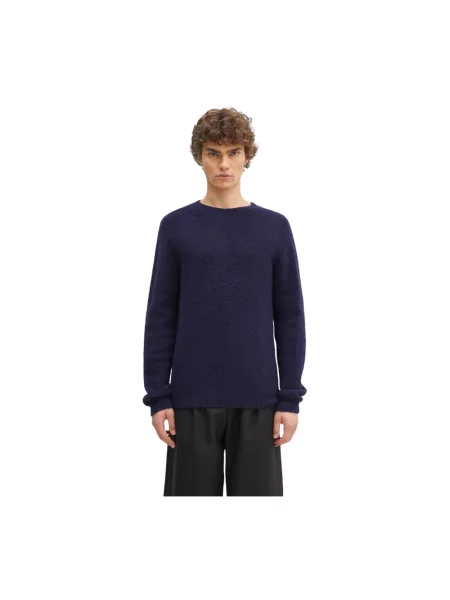 Norse Projects sweter wełniany Birnir Brushed Lambswool granatowy ciepły niebieski