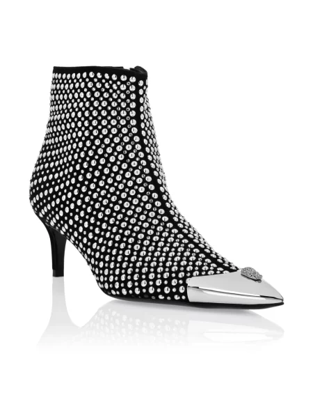 Botki Philipp Plein skórzane na niskim obcasie z ćwiekami czarne