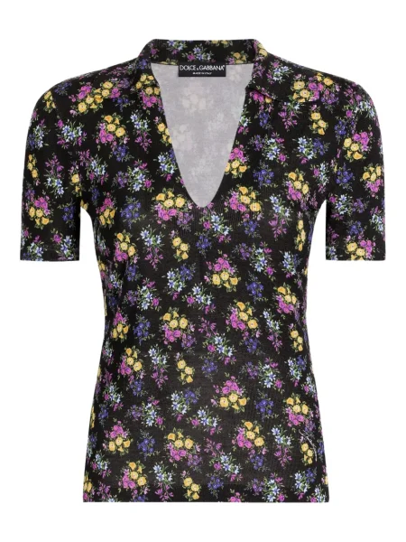 Tricou Dolce & Gabbana cu model floral scurt negru