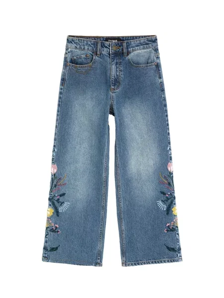 Desigual Jeans Flower denim / galben lămâie / verde petrol / roz albastru
