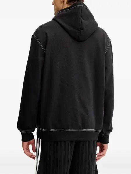 Pantaloni Adidas cu dungi cu broderie din fleece negru