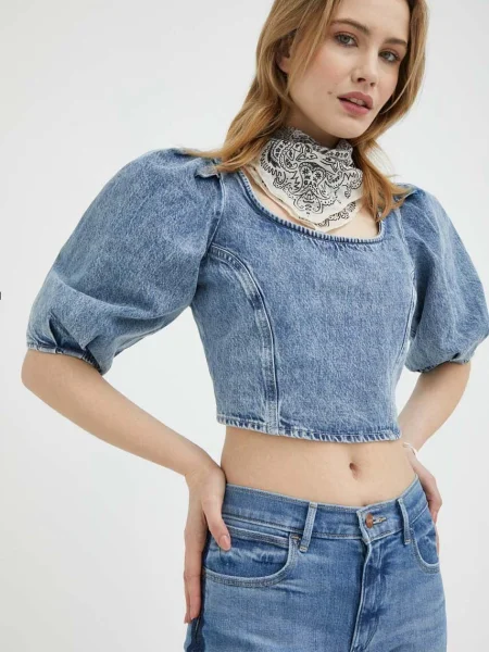 Дънкова блуза Levi's дамска с изчистен дизайн синьо