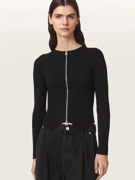 AllSaints cardigan pentru femei cu vâscoză CRUZ ZIP negru