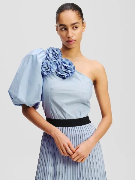 Блуза Karl Lagerfeld дамска с изчистен дизайн синьо