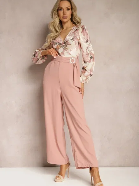 Salopeta Vinia Cu Decolteu Tip Petrecere Cu Și Pantaloni Largi roz