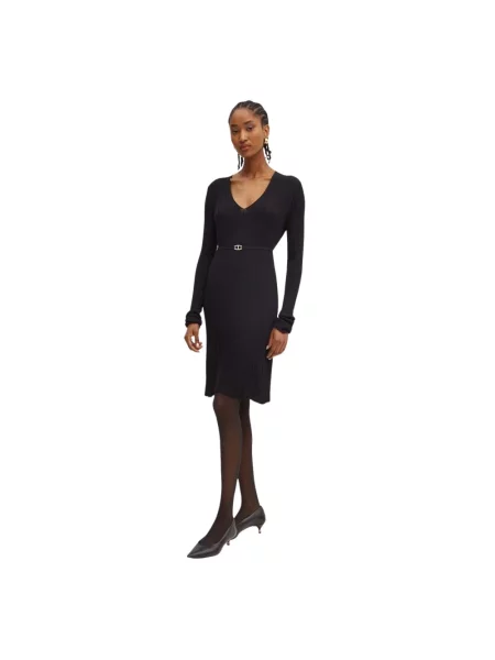 Lniana sukienka mini Twinset czarna