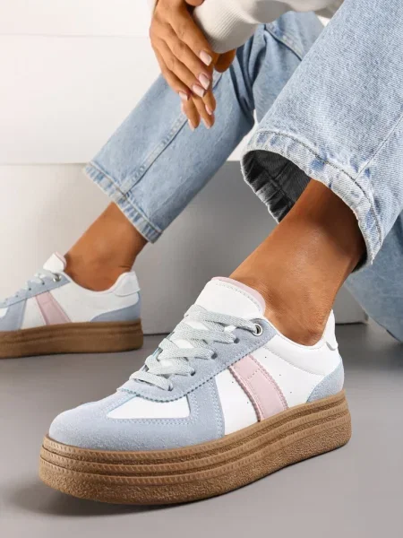 Sneakers Albastru-Alb cu Talpă Groasă și Cusături Decorative Ysdole alb
