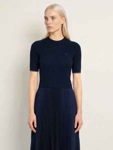 Tommy Hilfiger Pletené Šaty Z Kombinace Materiálů S Plisováním tmavě modrá