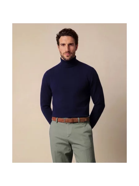 Sweter z golfem Brooks Brothers wełniany z logo niebieski