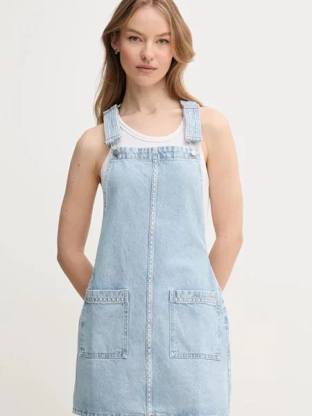 Дънкова рокля Pepe Jeans VESTA STUD къса със стандартна кройка синьо