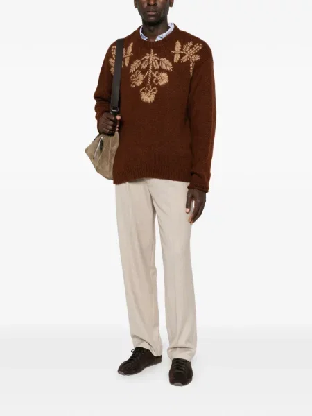 Pulover Baziszt cu model floral chunky maro
