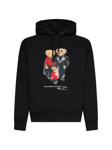 Tricou polo Polo Ralph Lauren din fleece cu glugă negru