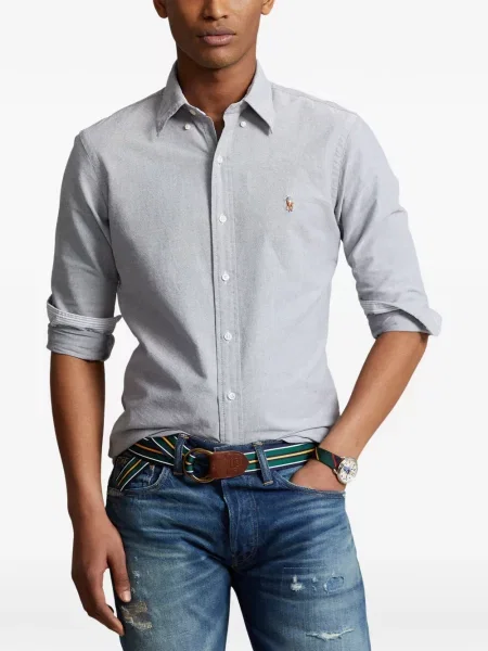 Tricou polo Polo Ralph Lauren cu autograf cu 5 buzunare în carouri gri