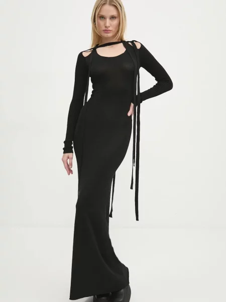 Šaty Y/Project MULTISCARF LONG SLEEVE KNIT DRESS maxi černá