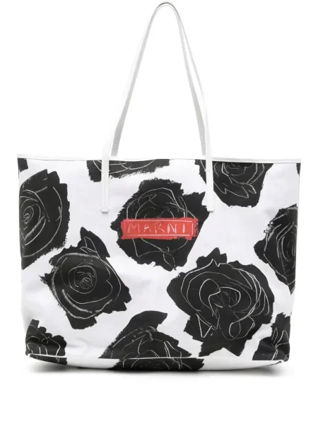 Geantă Marni cu model floral cu imagine negru
