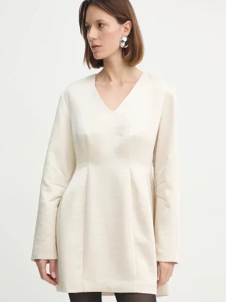 Herskind sukienka Yasmin mini rozkloszowana beżowy