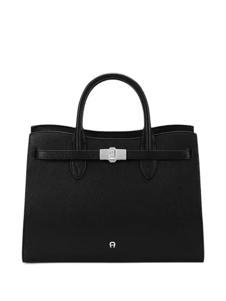 Geantă shopper Aigner din piele cu autograf negru