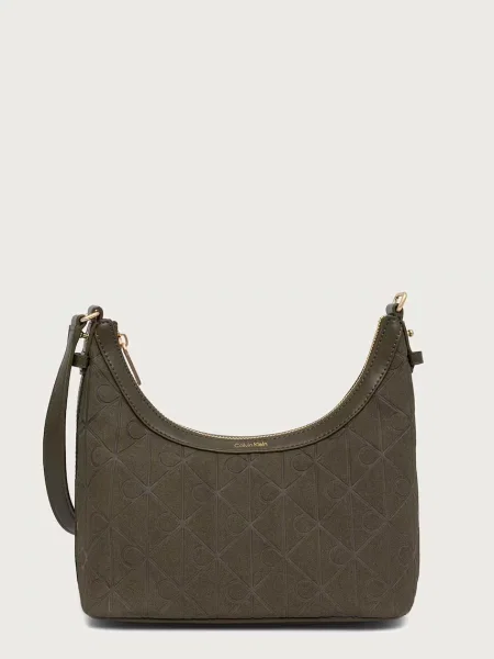 Calvin Klein Geantă Emblem Aop Sueded Shoulder Bag închis verde