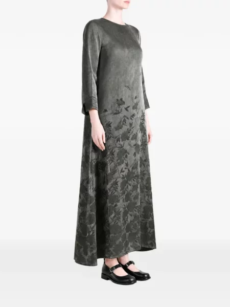 Lung rochie maxi Uma Wang cu model floral din jacard gri