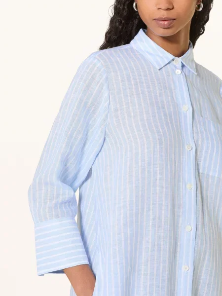 Robert Friedman Lniana Sukienka Koszulowa Z Rękawami blau biała