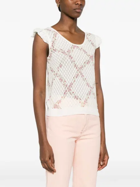 Pulover Twinset cu model floral cu imagine scurt alb