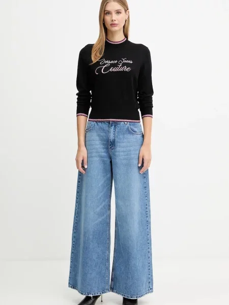 Светр з вовною Versace Jeans Couture легкий чорний