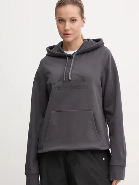 Суичър с качулка Helly Hansen с качулка с принт сиво