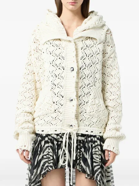 Cardigan Blumarine cu glugă din dantelă alb