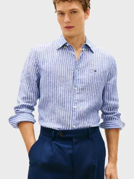 Лляна у смужку сорочка Tommy Hilfiger синя