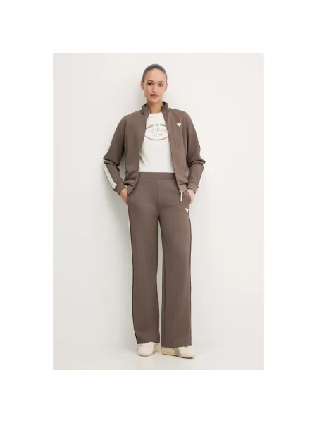Lniana bluza rozpinana Guess brązowa
