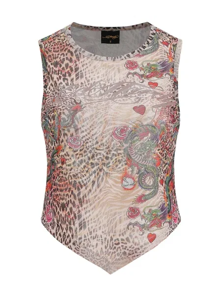Ed Hardy Bluza Dragon Repeat ecru / burgund