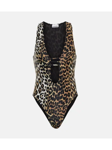 Costum de baie Ganni cu imagine cu model leopard