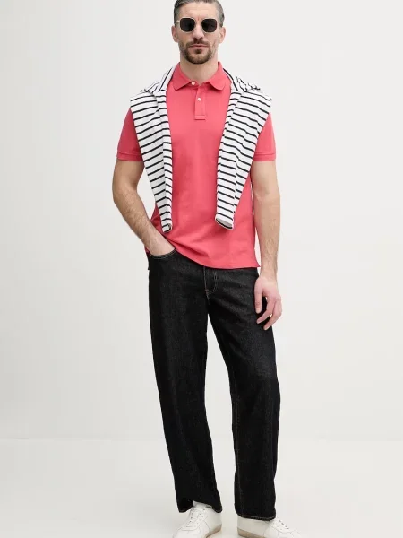 Tommy Hilfiger polo tričko pánske s elastanom ružová