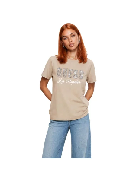 Tricou Guess cu model piele de șarpe bej