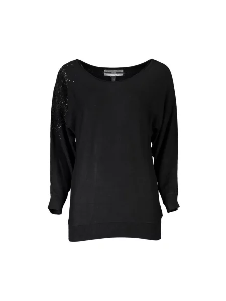 Sweter z dzianiny z obszyciem ozdobnymi kamieniami model ‘LESLIE’ Guess czarny